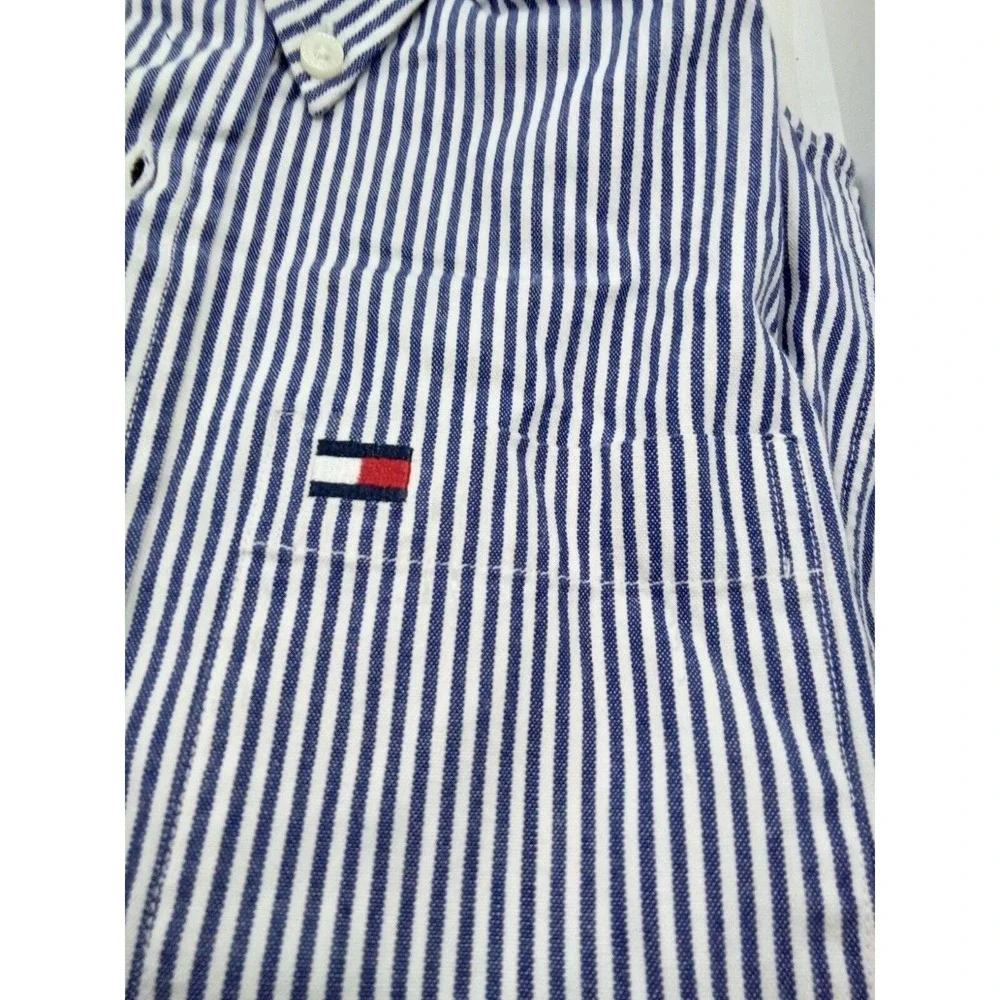 Tommy Hilfiger Boys Blue White Striped‎ Button Down Oxford Shirt Size 6 Cotton